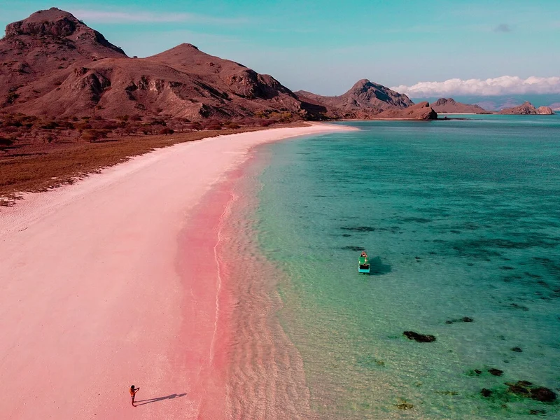 pink beach view by drone shoot