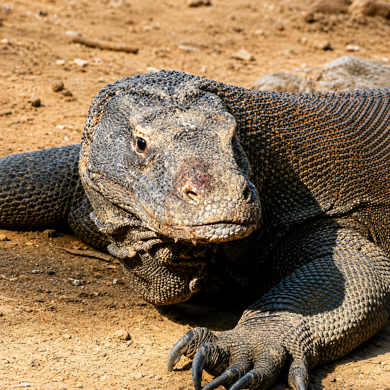 Komodo dragon walking on Komodo Island